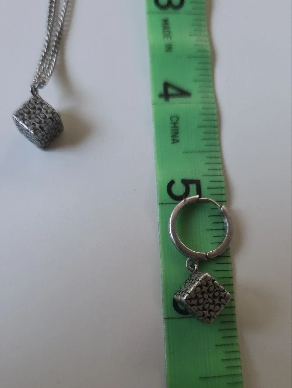 Coach Quilted Silver Cube Necklace And Earring